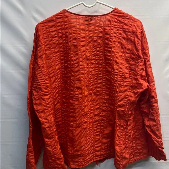 Eileen Fisher Orange Textured Button Front Blouse 1X Lightweight Top - Picture 3 of 3